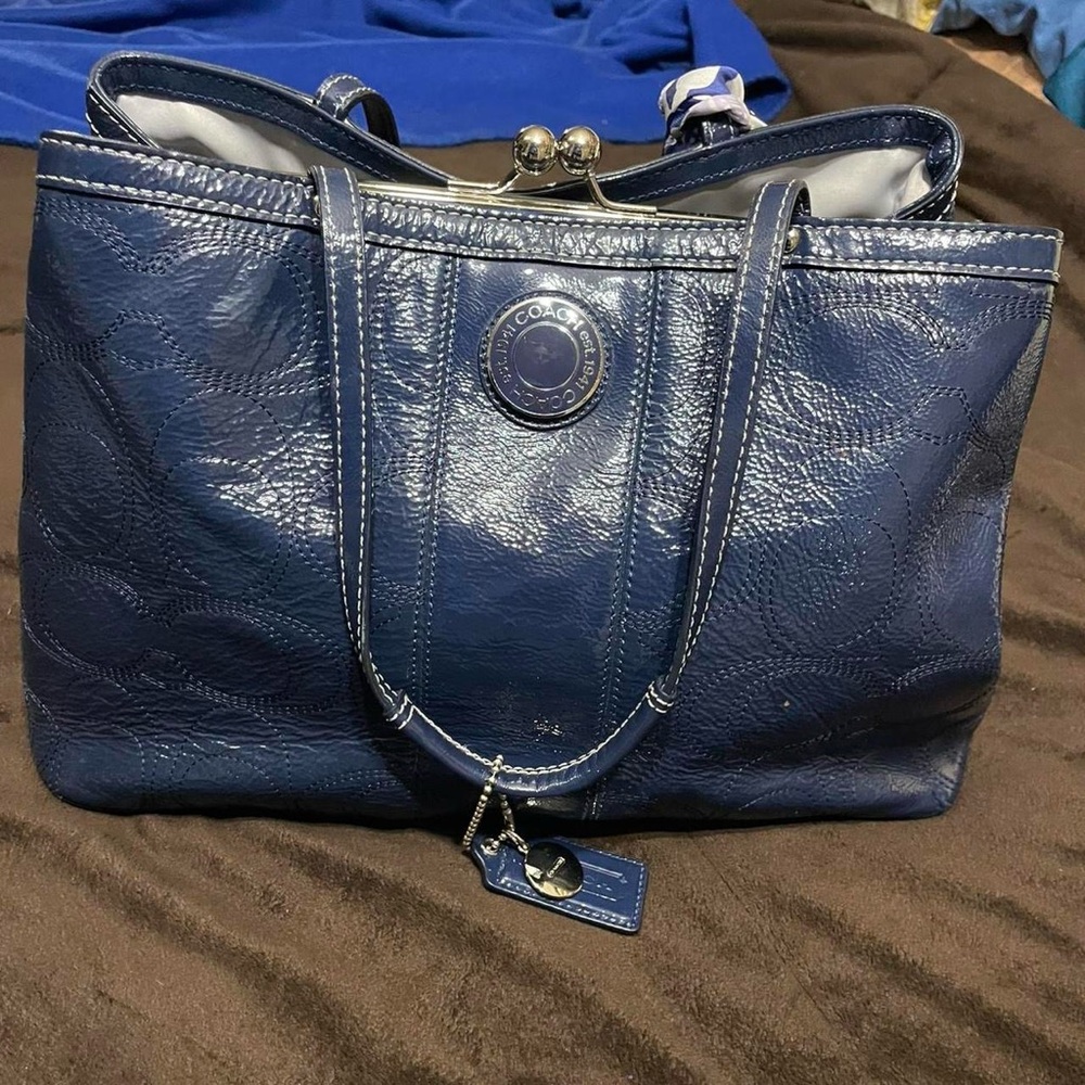 Coach Navy Blue Leather Tote Bag
